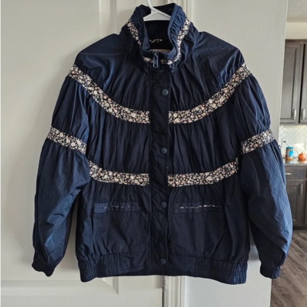 Floral Trim Navy Jacket